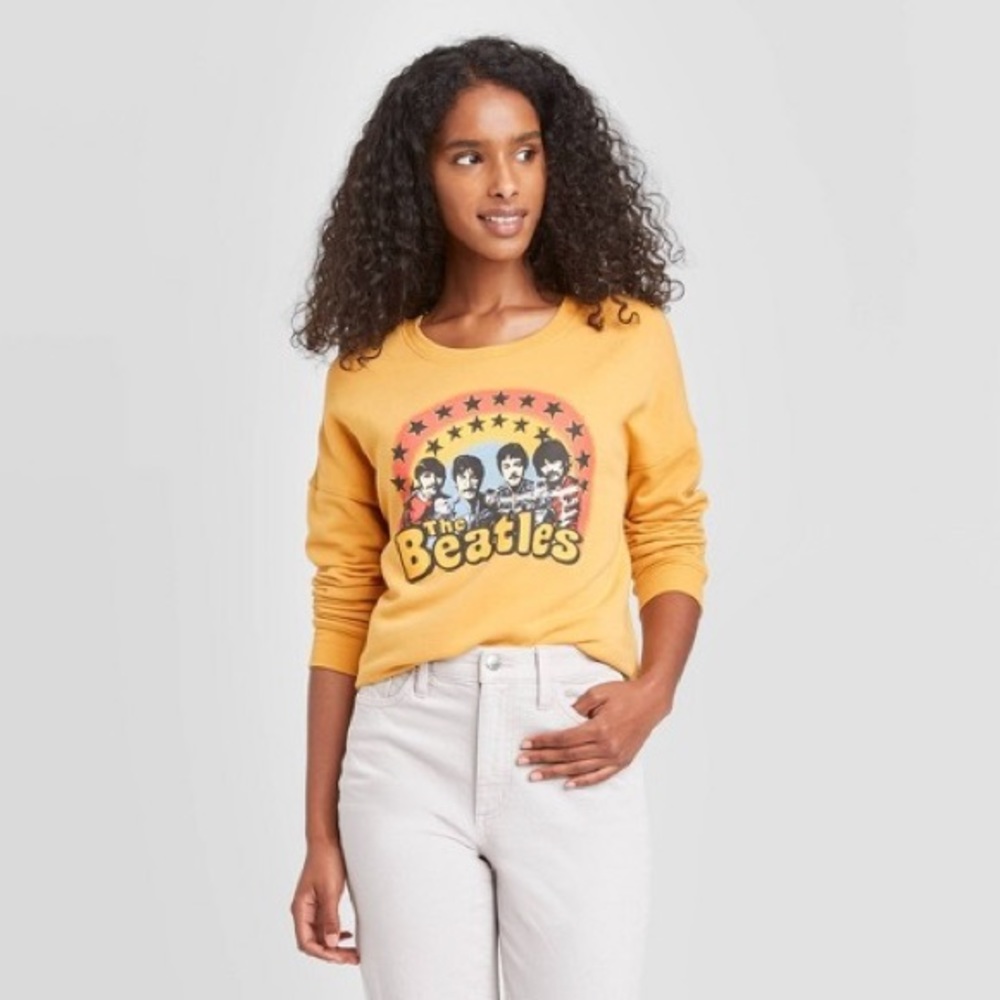 NWT The Beatles Crewneck Sweatshirt Mustard